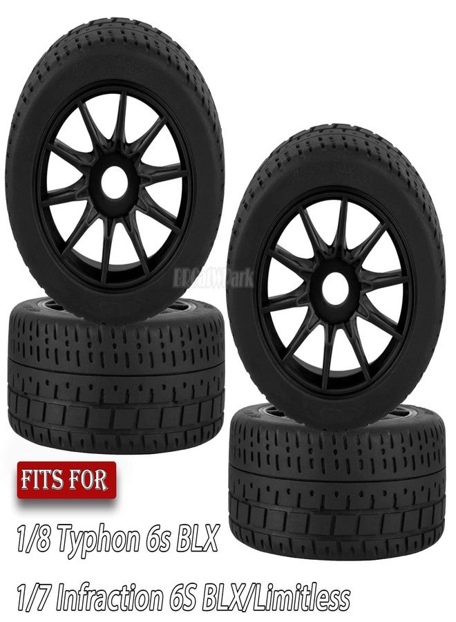 عجلات BRCatWPark RC للطرق السريعة، مناسبة لسيارات التحكم عن بعد Typhon 6s BLX بمقياس 1/8، وInfraction 6S BLX/Limitless بمقياس 1/7، وسيارات التحكم عن بعد المخصصة للانجراف والطرق الوعرة، وسيارات الرالي والشاحنات، 4 قطع من إطارات الطرق السريعة المطاطية عالية السرعة، لون أسود - Image 2